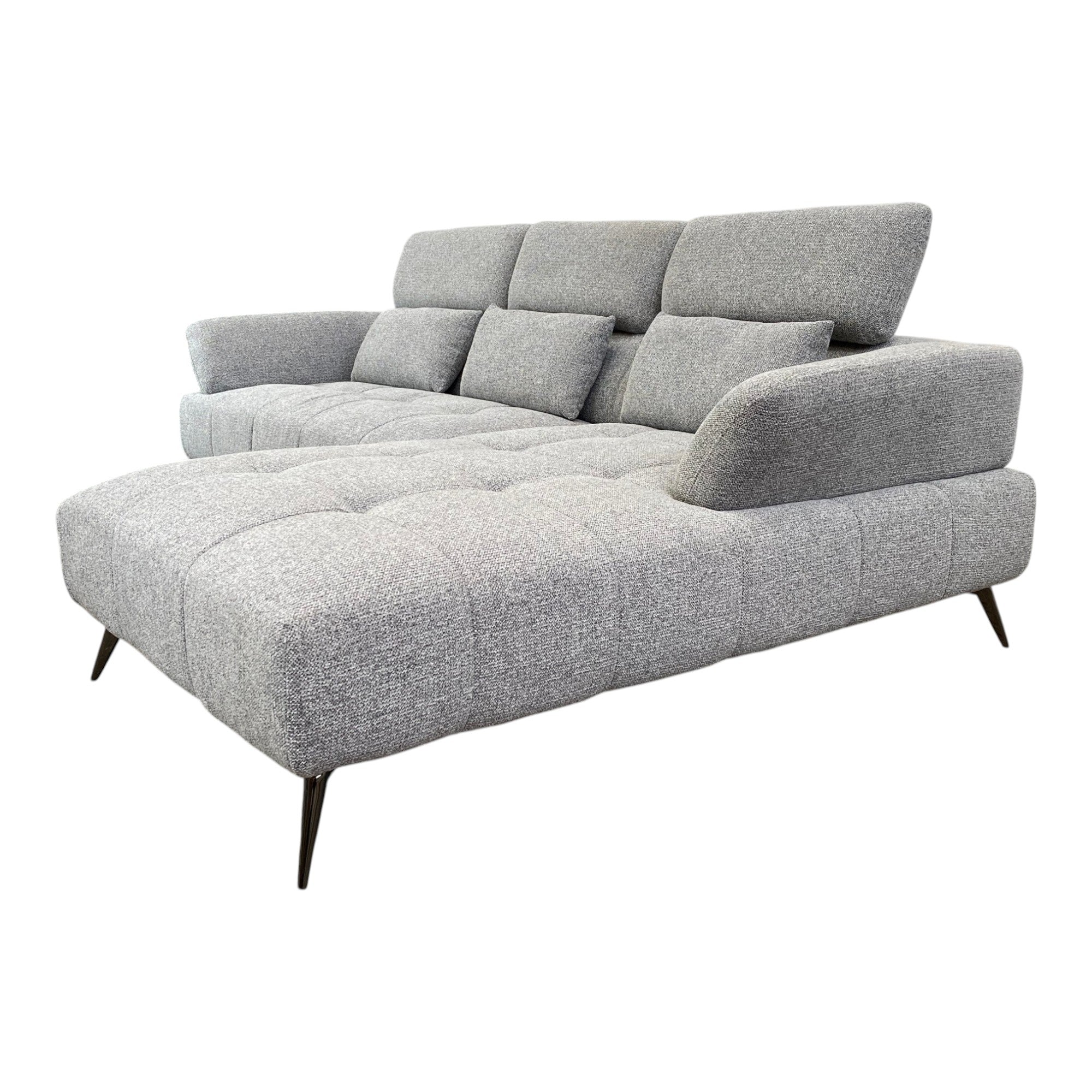 Canapé d'angle droit tissu gris 280 cm avec tétières mobiles - JUBEL