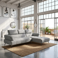 Canapé d'angle droit tissu gris 280 cm avec tétières mobiles - JUBEL