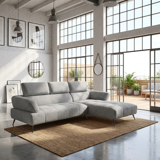 Canapé d'angle droit tissu gris 280 cm avec tétières mobiles - JUBEL