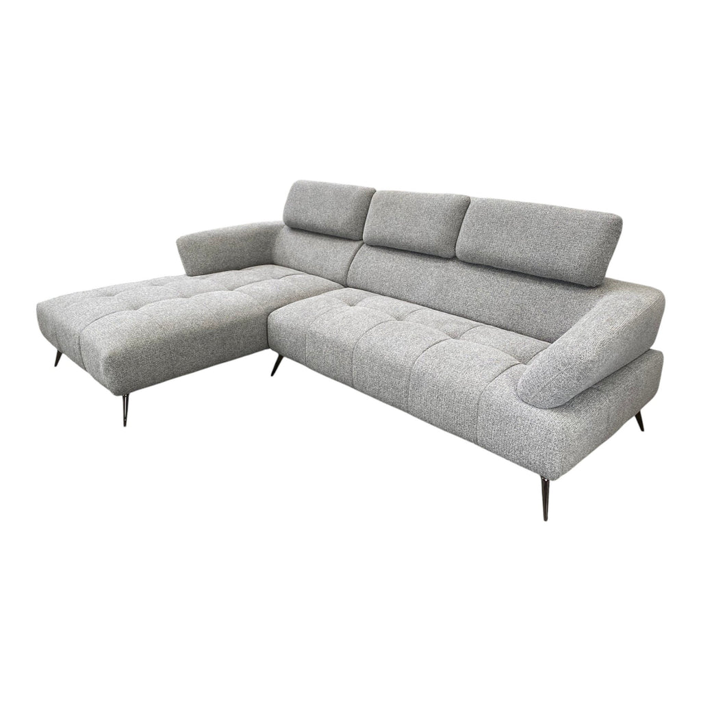 Canapé d'angle gauche tissu gris 280 cm avec tétières mobiles - JUBEL