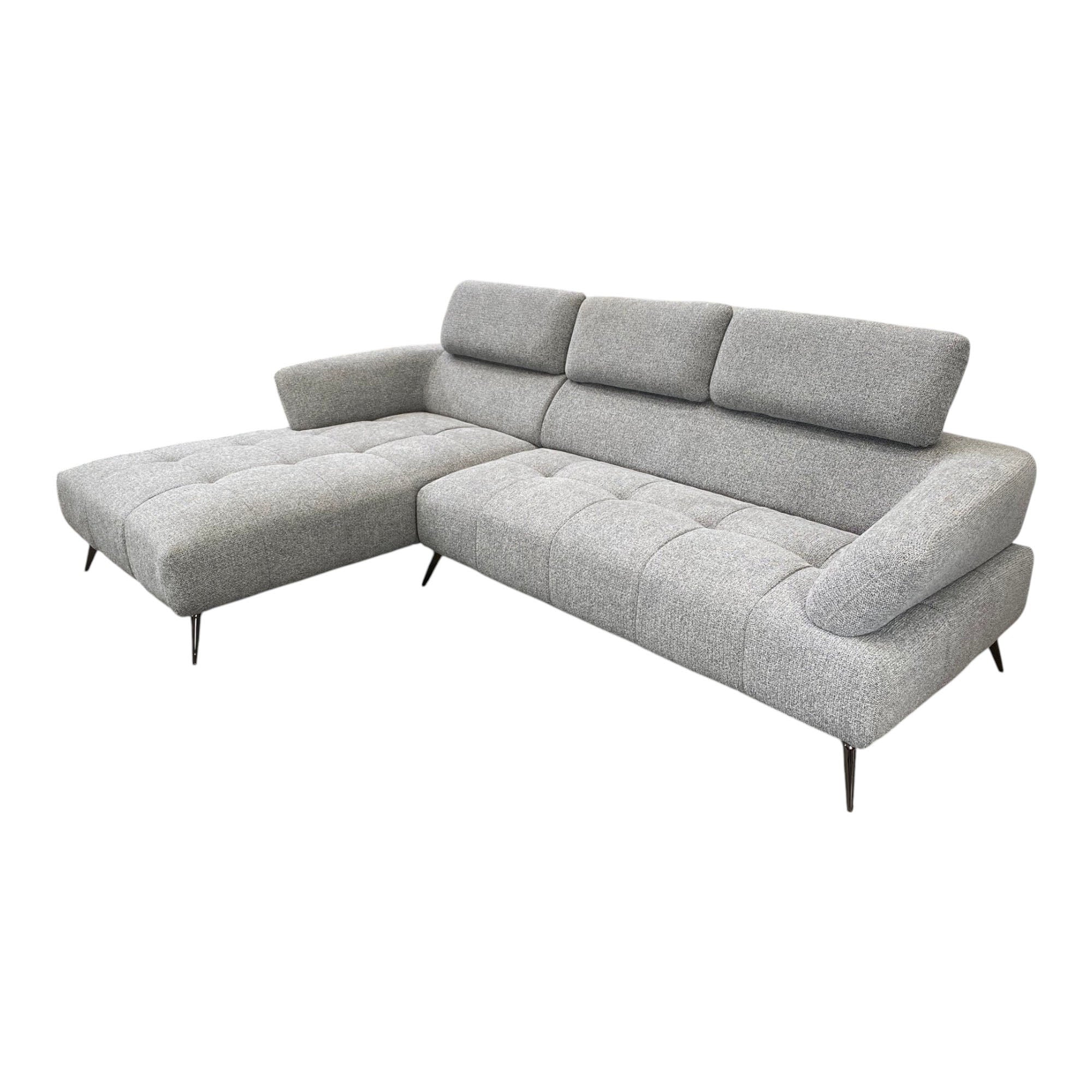 Canapé d'angle gauche tissu gris 280 cm avec tétières mobiles - JUBEL