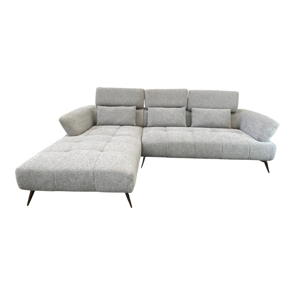 Canapé d'angle gauche tissu gris 280 cm avec tétières mobiles - JUBEL