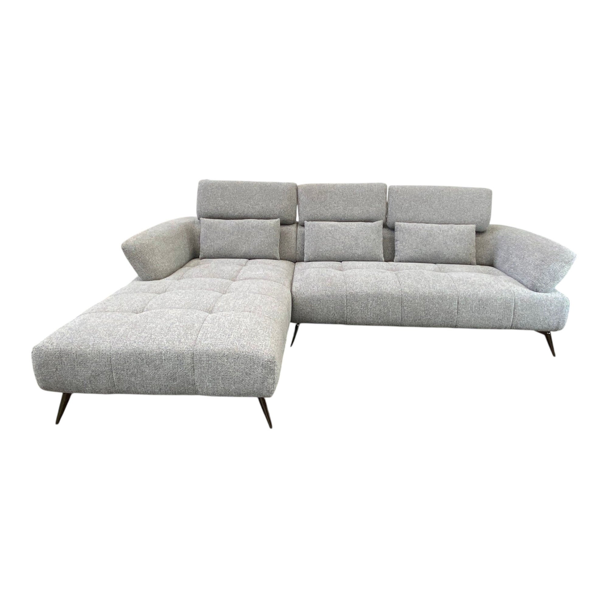 Canapé d'angle gauche tissu gris 280 cm avec tétières mobiles - JUBEL