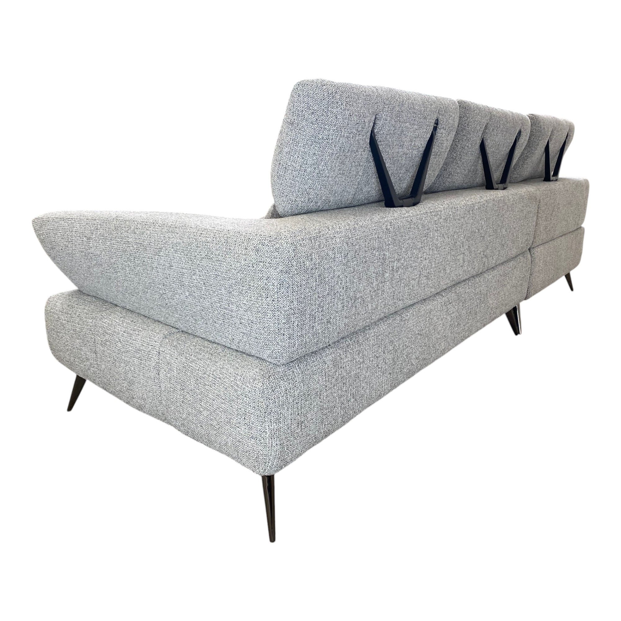 Canapé d'angle gauche tissu gris 280 cm avec tétières mobiles - JUBEL