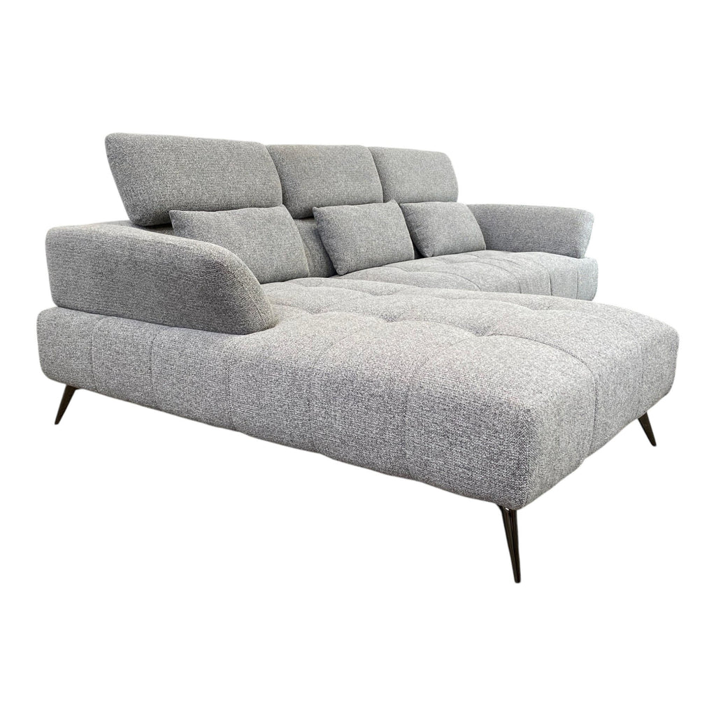 Canapé d'angle gauche tissu gris 280 cm avec tétières mobiles - JUBEL
