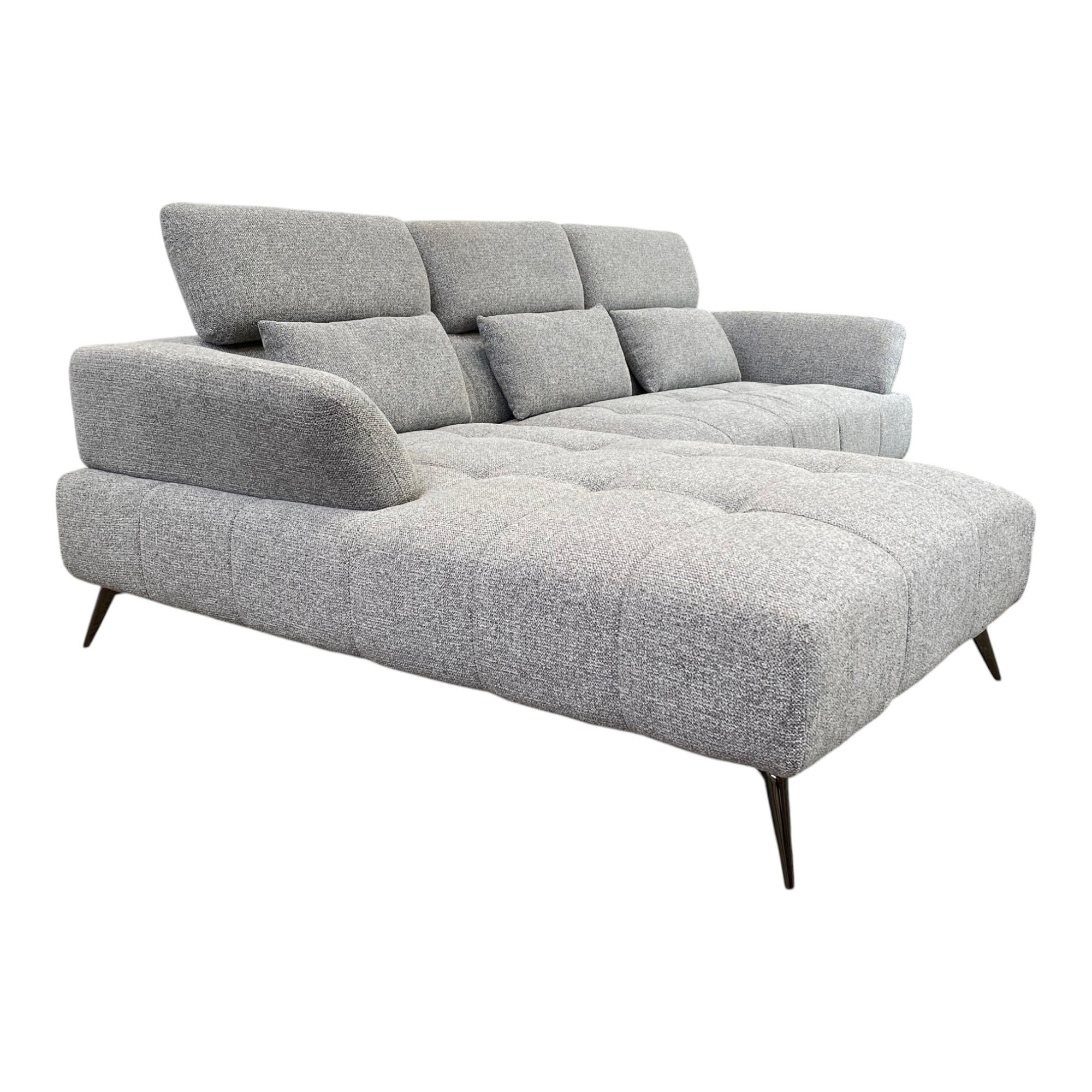 Canapé d'angle gauche tissu gris 280 cm avec tétières mobiles - JUBEL