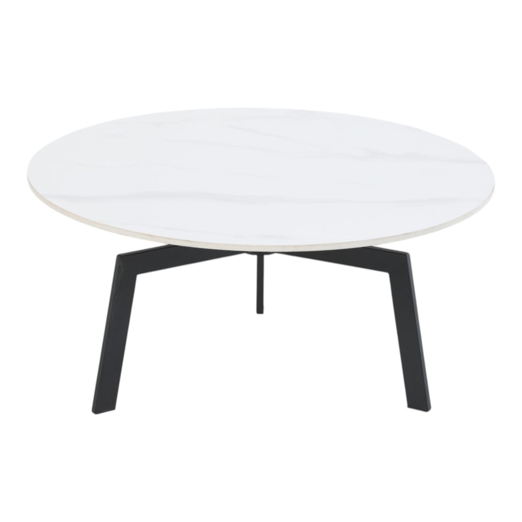Table basse ronde céramique coloris blanc pieds métal noir - LILY