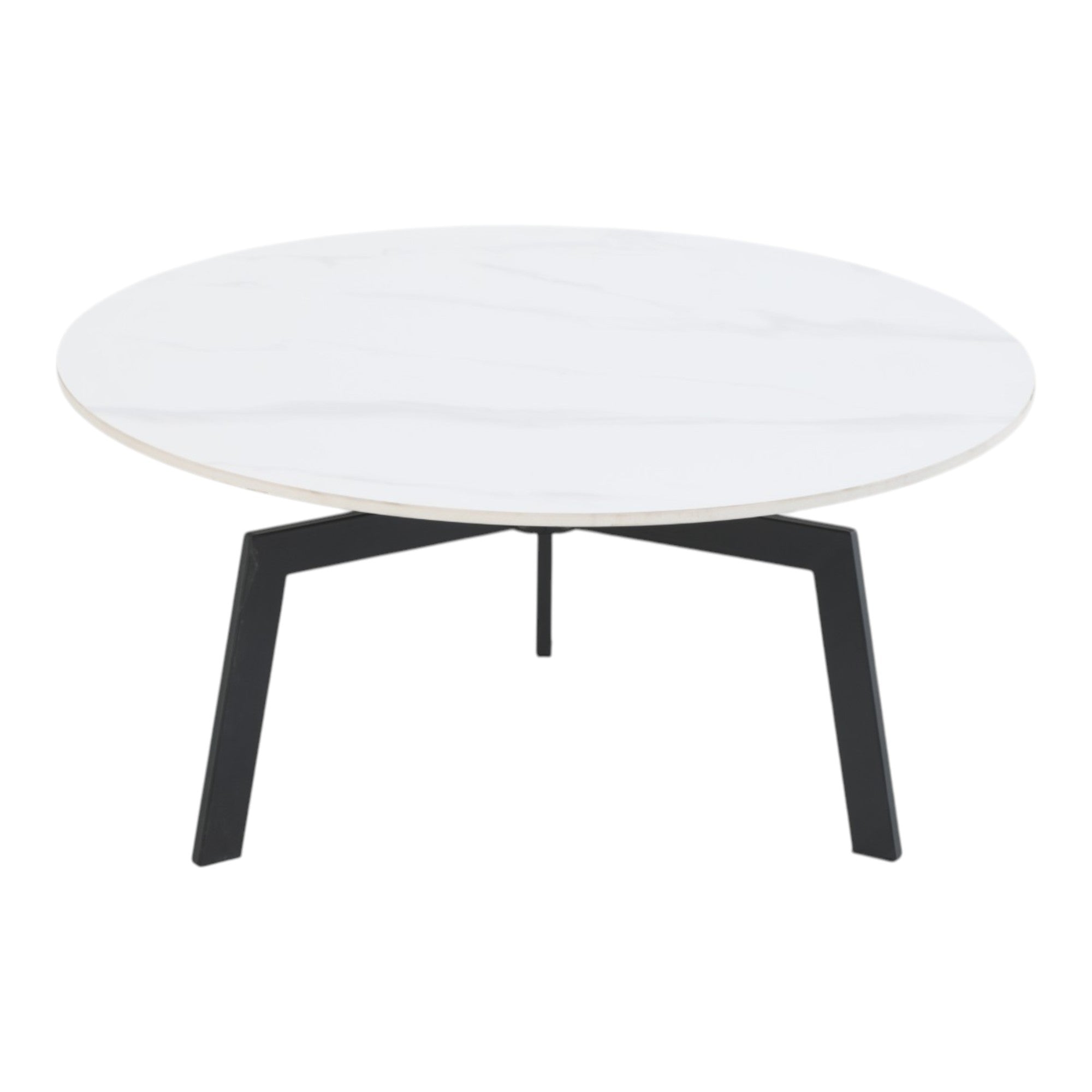 Table basse ronde céramique coloris blanc pieds métal noir - LILY