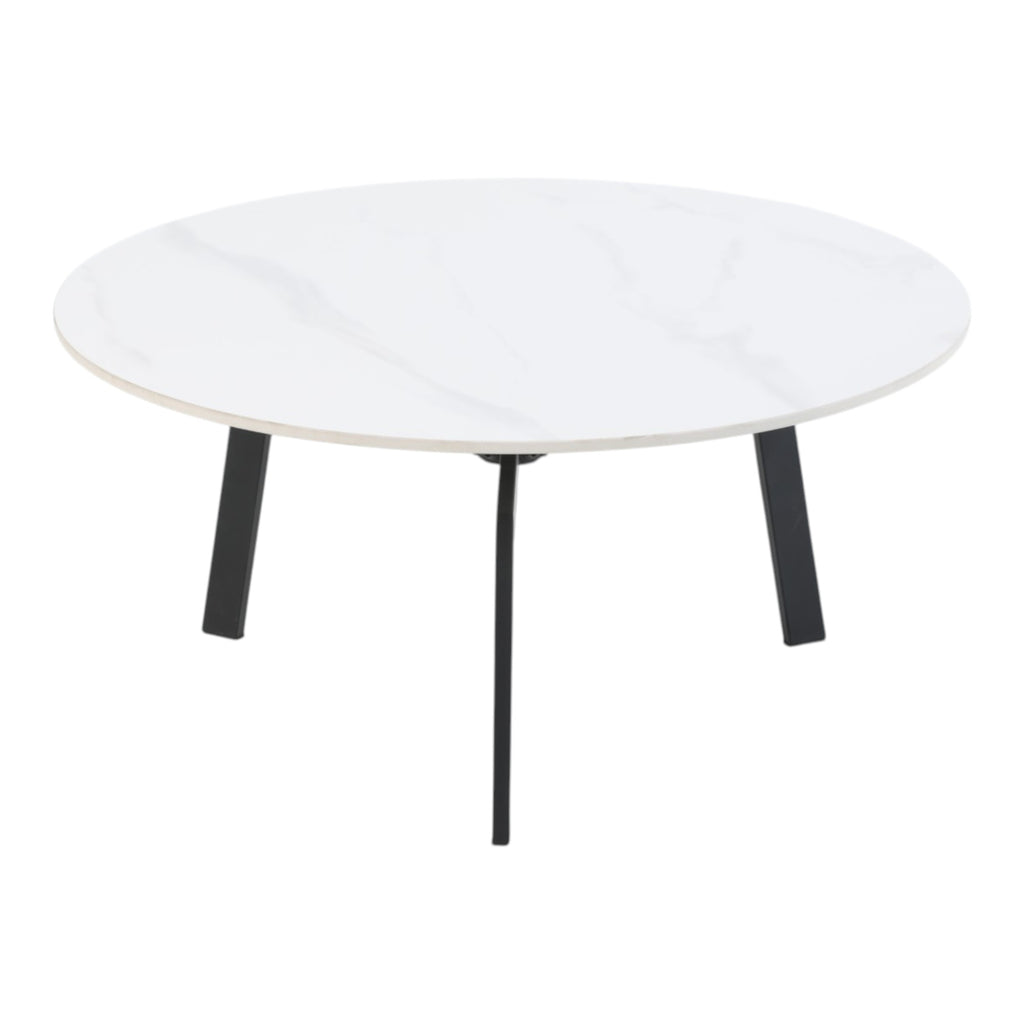 Table basse ronde céramique coloris blanc pieds métal noir - LILY