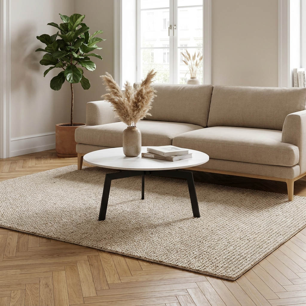 Table basse ronde céramique coloris blanc pieds métal noir - LILY