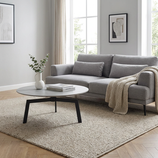 Table basse ronde céramique coloris gris pieds métal noir - LILY