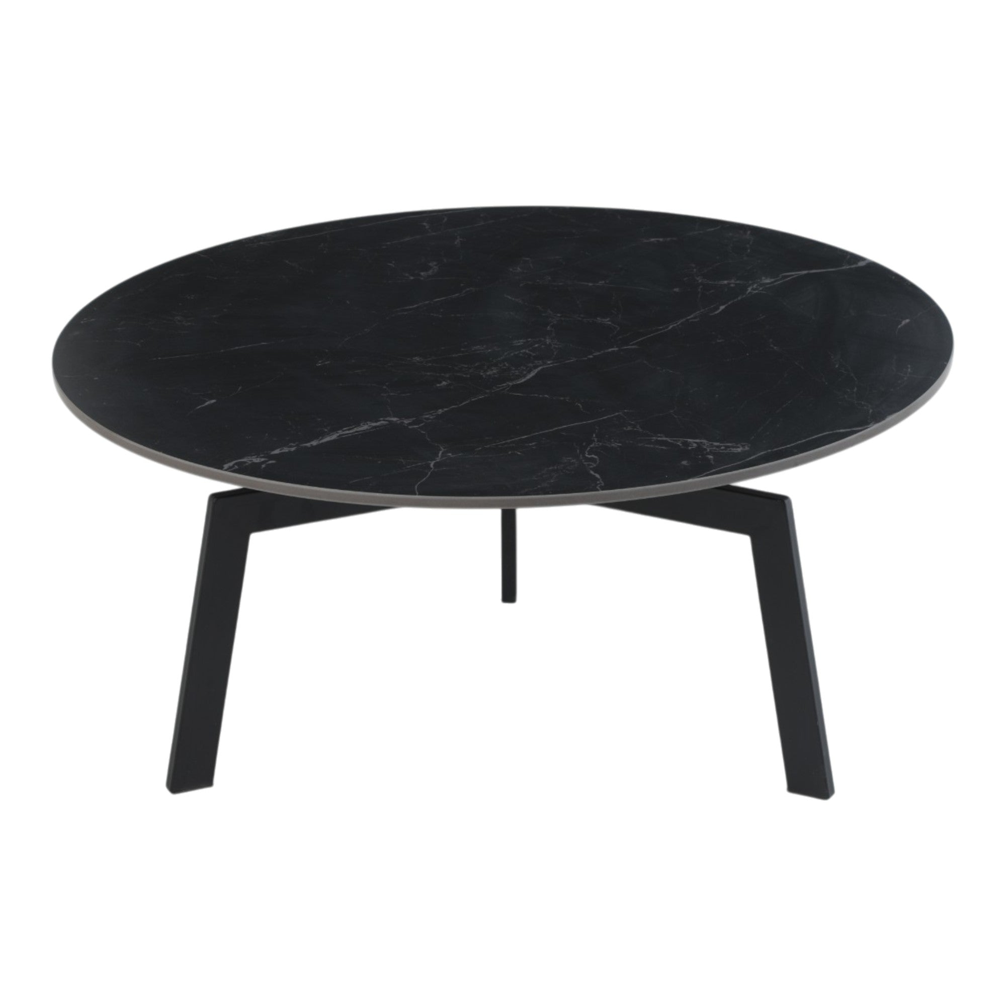 Table basse ronde céramique coloris noir pieds métal noir - LILY