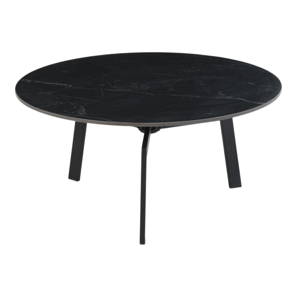 Table basse ronde céramique coloris noir pieds métal noir - LILY