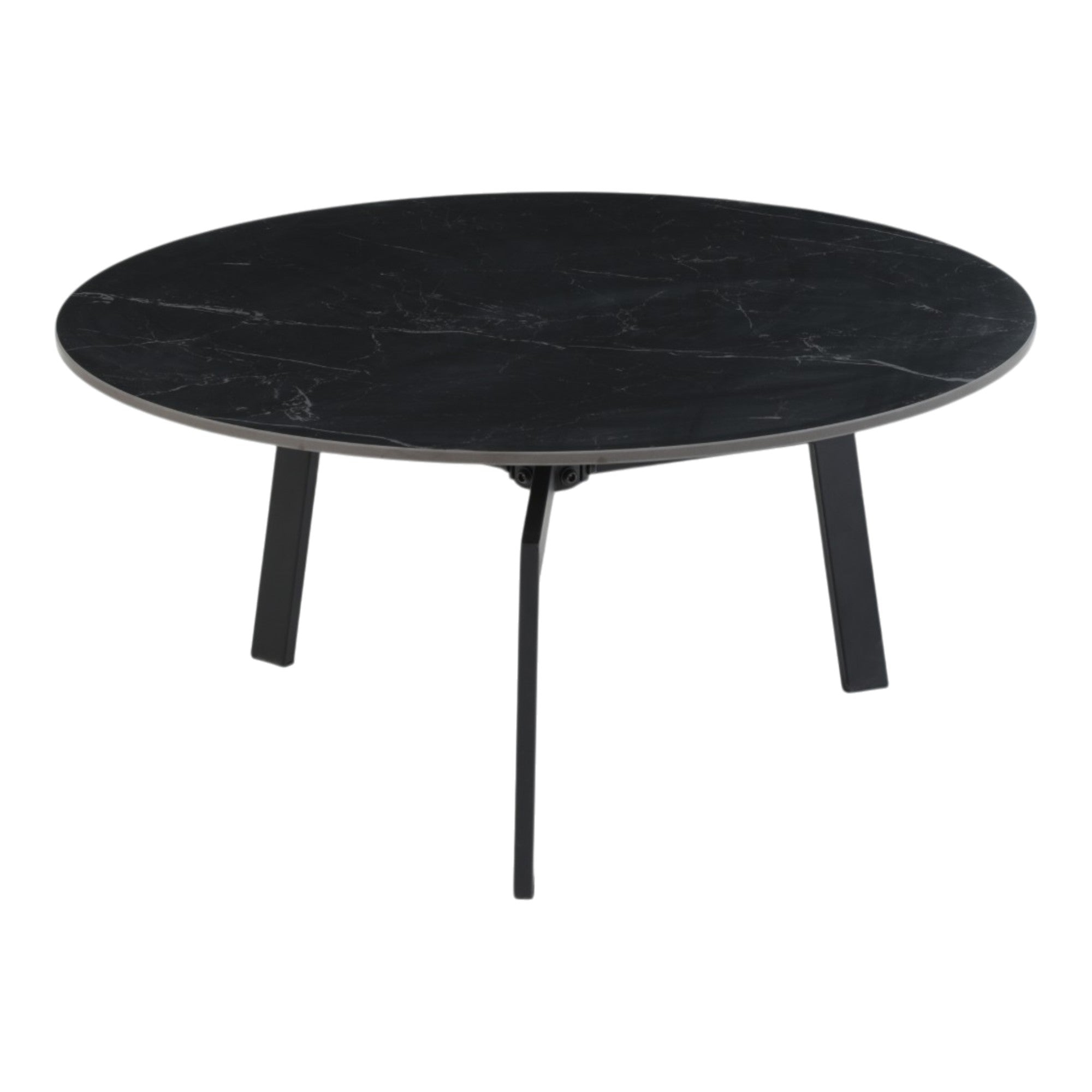 Table basse ronde céramique coloris noir pieds métal noir - LILY