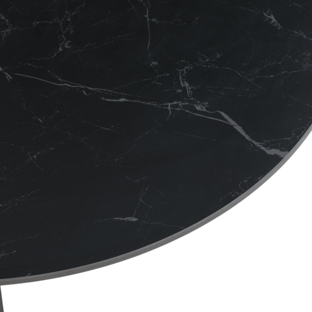 Table basse ronde céramique coloris noir pieds métal noir - LILY