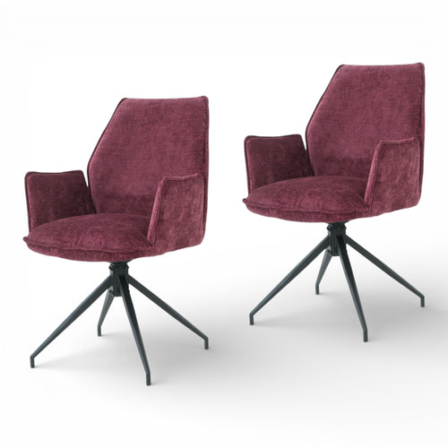 2 chaises avec accoudoirs pivotantes tissu bordeaux - FITOUS