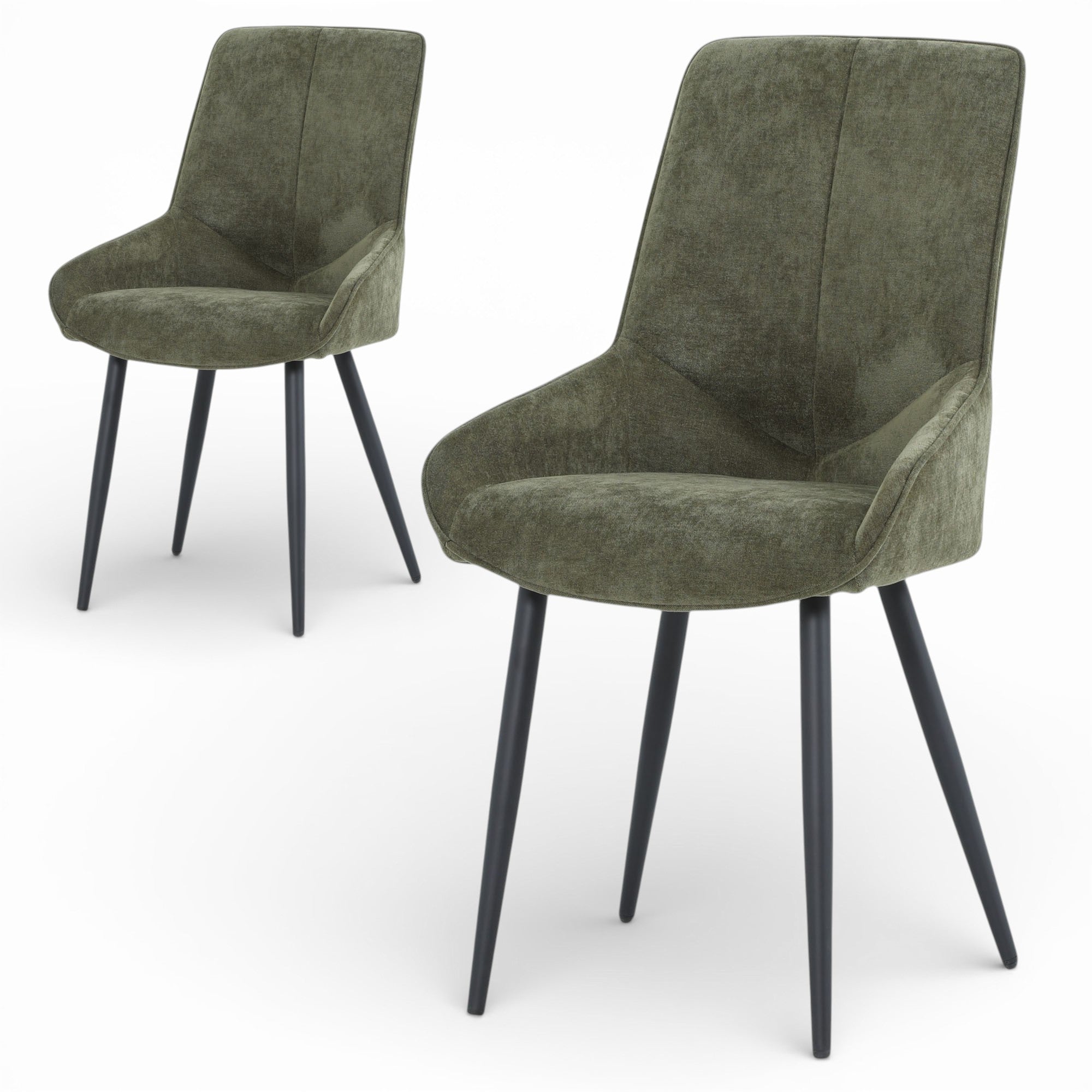 2 chaises tissu vert pieds métal - BJORN