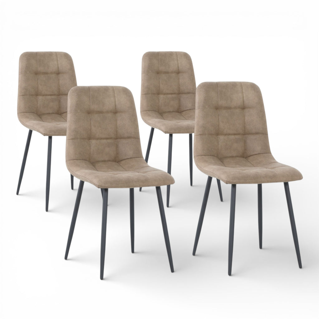 4 chaises tissu beige cowboy pieds métal noir - CLEO