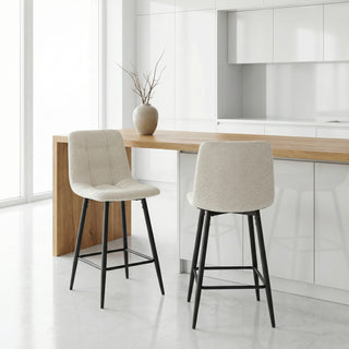 Lot de 2 chaises hautes / tabourets H65 cm tissu beige - CURIO