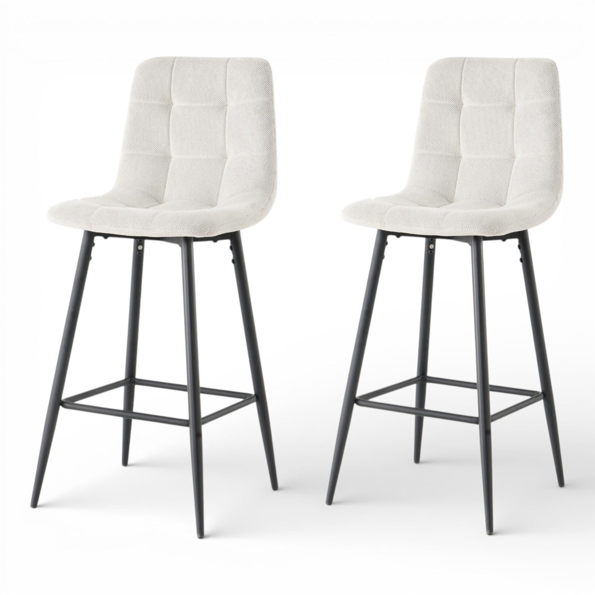 2 chaises hautes / tabourets H65 cm tissu beige - CURIO