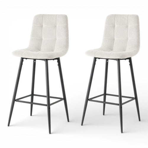 2 chaises hautes / tabourets H65 cm tissu beige - CURIO