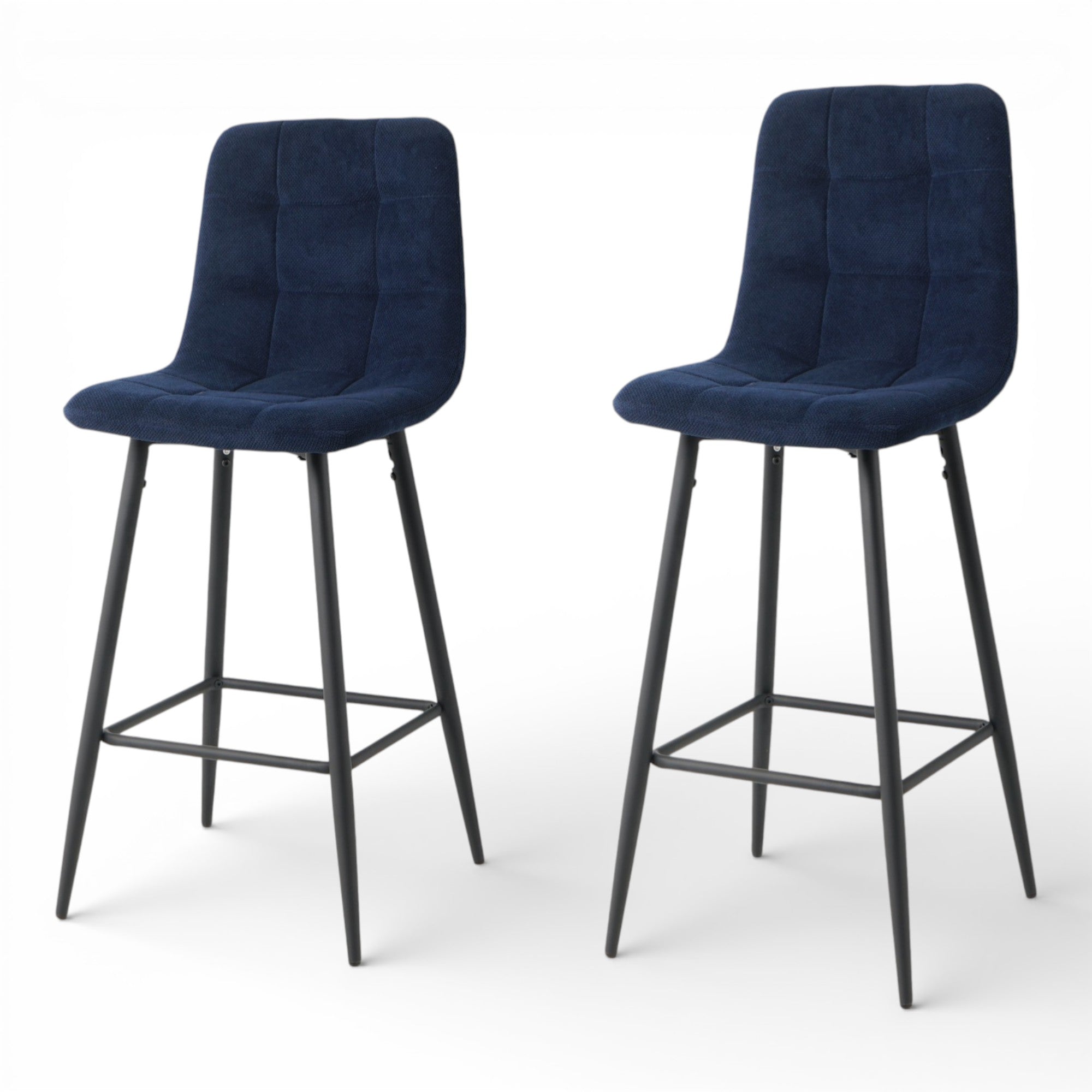 2 chaises hautes / tabourets H65 cm tissu bleu foncé - CURIO