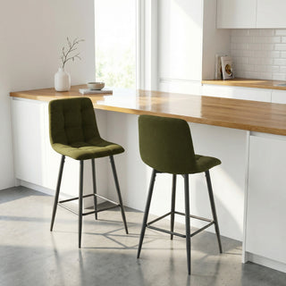 Lot de 2 chaises hautes / tabourets H65 cm tissu vert - CURIO