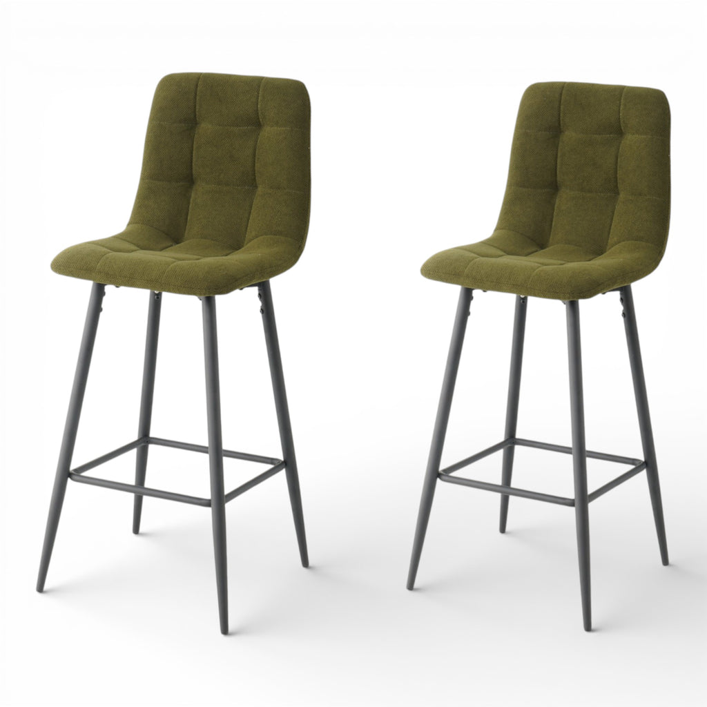 2 chaises hautes / tabourets H65 cm tissu vert - CURIO