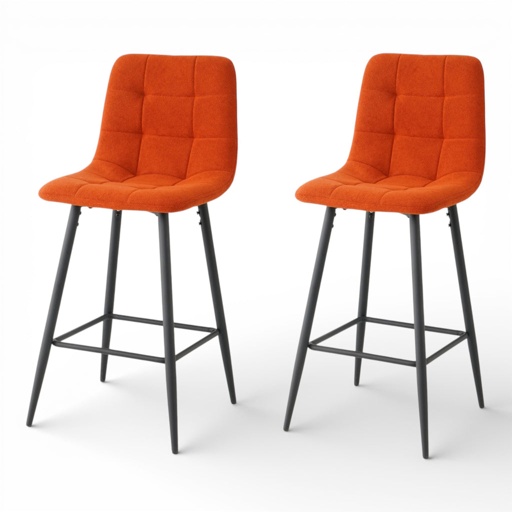 2 chaises hautes / tabourets H65 cm tissu orange - CURIO