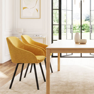 Lot de 2 chaises avec accoudoirs tissu jaune pieds métal noir - MOON
