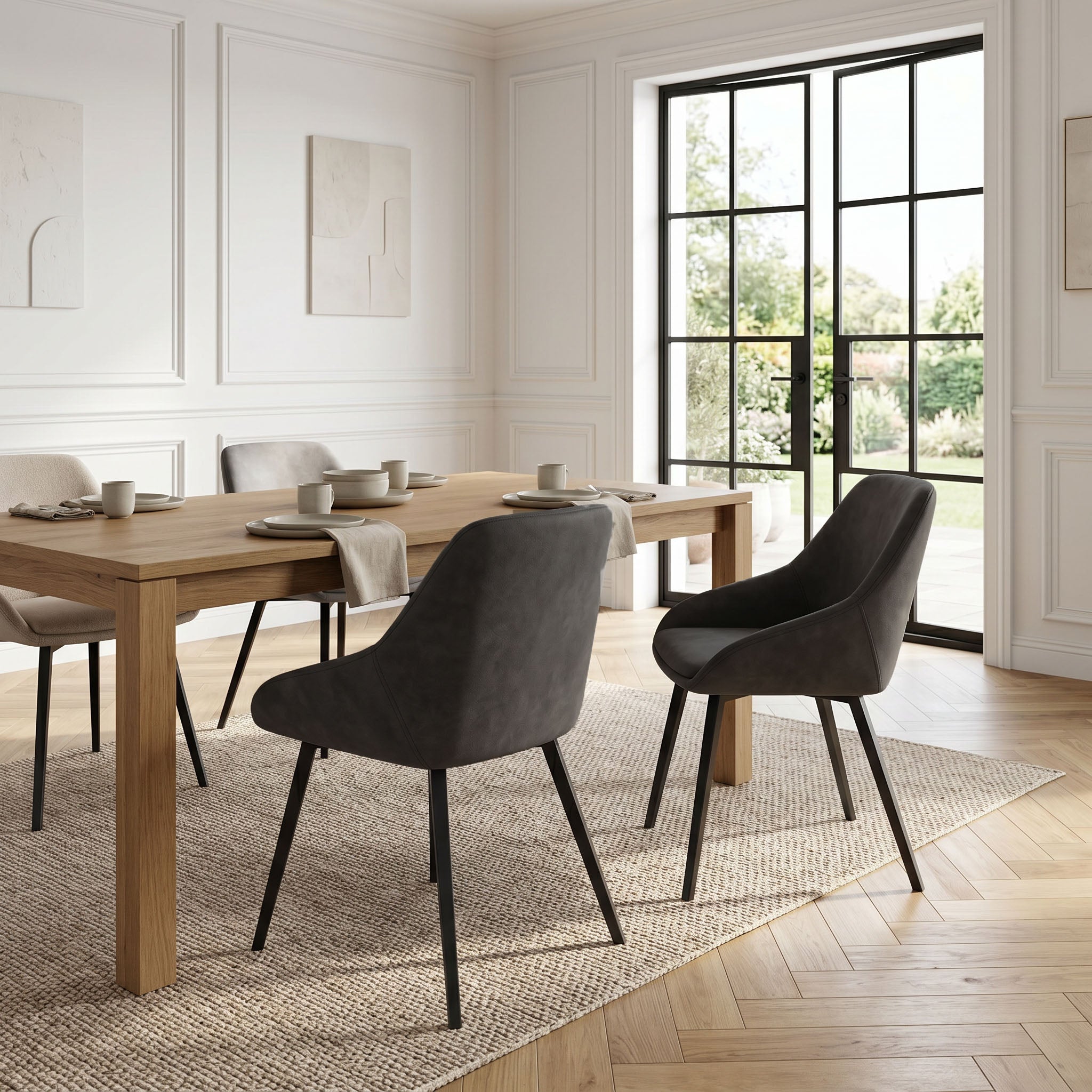 Lot de 2 chaises avec accoudoirs tissu noir pieds métal noir - MOON