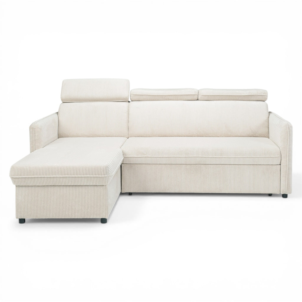 Canapé d'angle convertible en velours côtelé beige -  NOTTI
