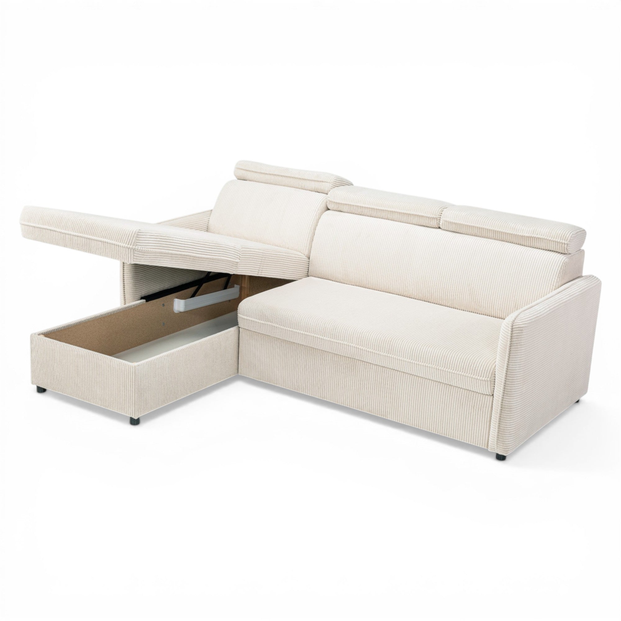 Canapé d'angle convertible en velours côtelé beige -  NOTTI
