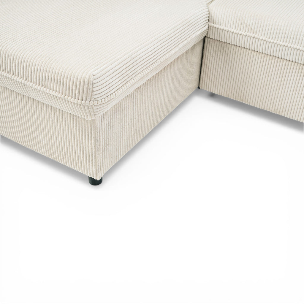 Canapé d'angle convertible en velours côtelé beige -  NOTTI