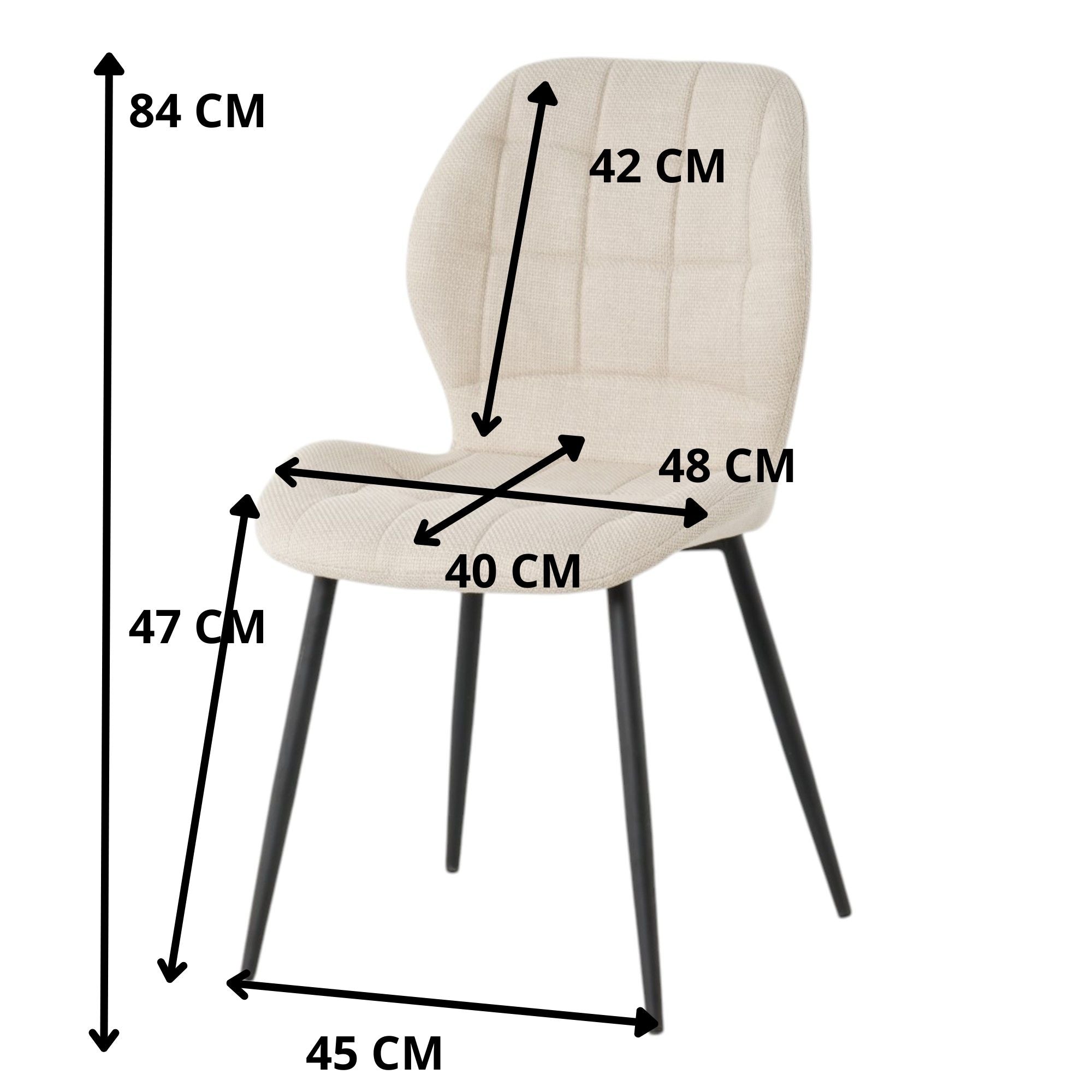 Lot de 4 chaises de salle à manger PORTO tissu maille noir pieds métal noir