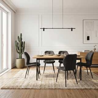 Lot de 4 chaises de salle à manger PORTO tissu maille noir pieds métal noir