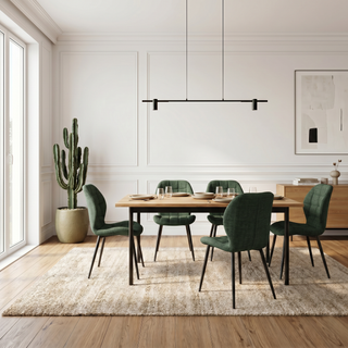Lot de 4 chaises de salle à manger tissu maille vert pieds métal noir - PORTO