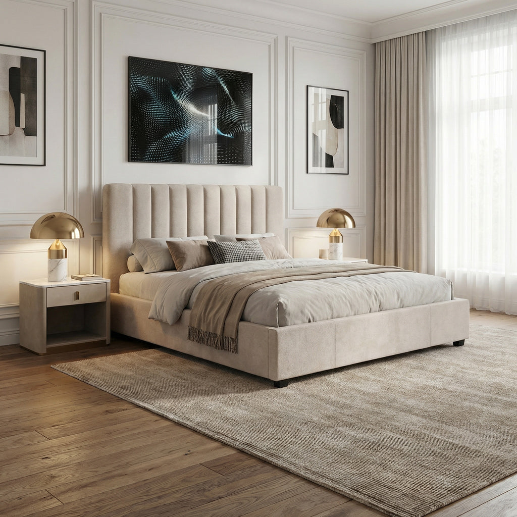 Lit coffre 160x200 Tissu Beige GLOW