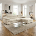 Canapé d'angle droit tissu côtelé beige - KOST
