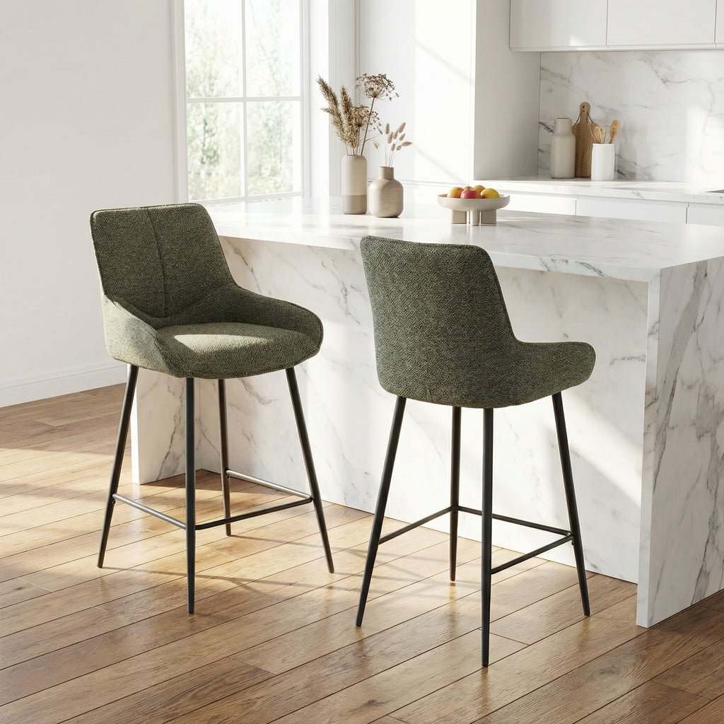 Lot de 2 tabourets de bar BJORN - tissu coloris vert