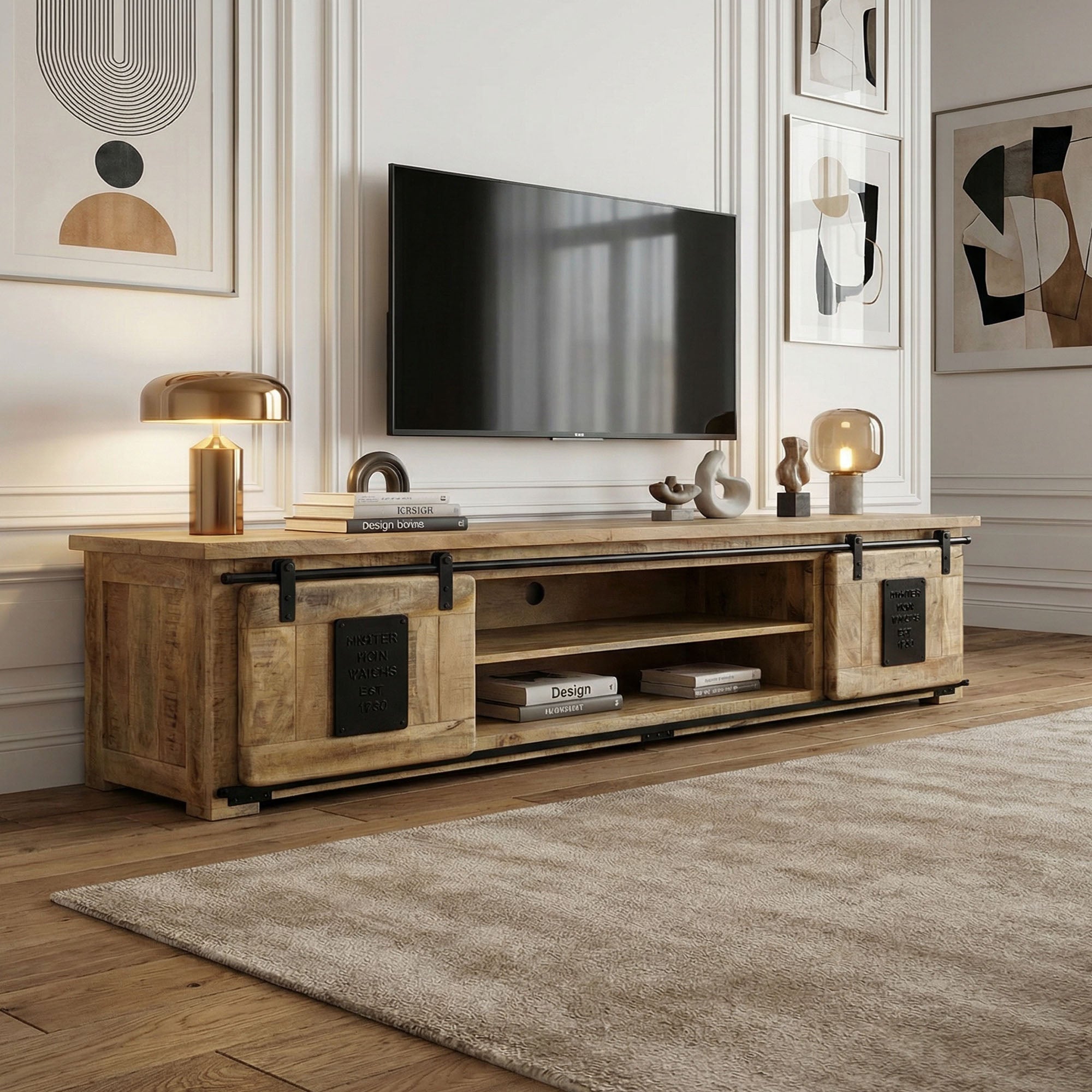 Meuble TV 180 cm en bois massif de manguier - RAILWAY