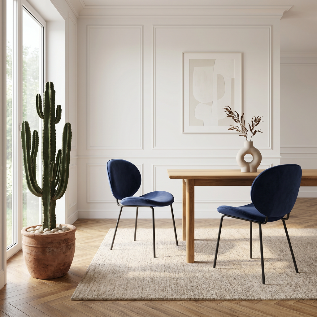 Lot de 2 chaises tissu velours bleu pieds métal noir - SAULT