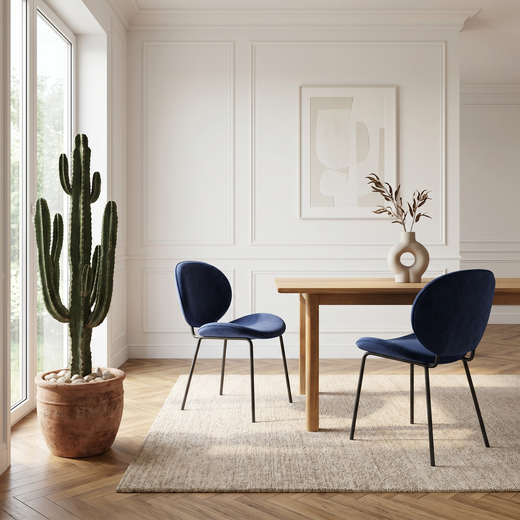 Lot de 2 chaises tissu velours bleu pieds métal noir - SAULT