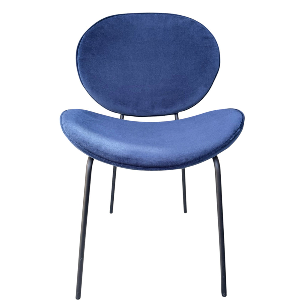 Lot de 2 chaises tissu velours bleu pieds métal noir - SAULT