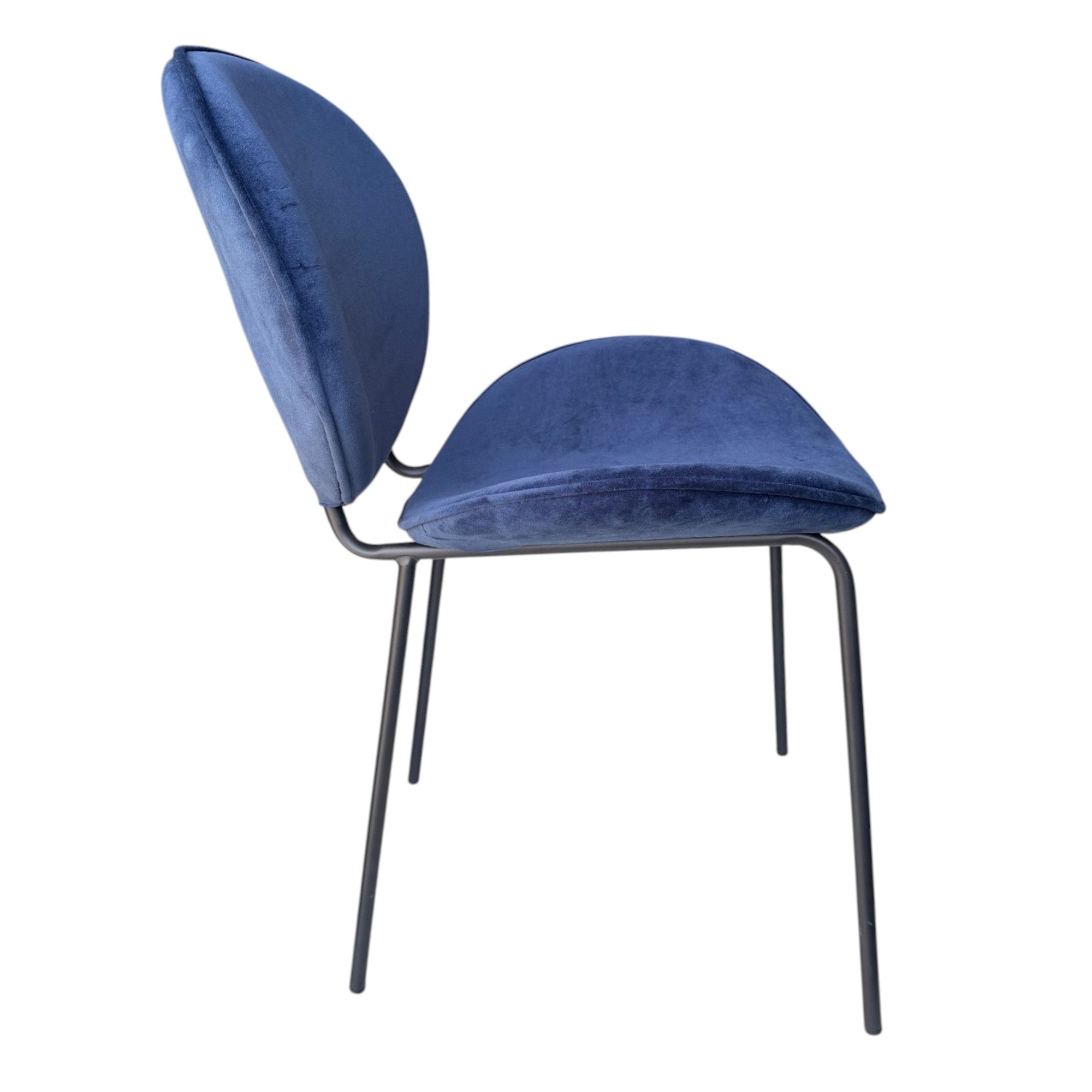 Lot de 2 chaises tissu velours bleu pieds métal noir - SAULT