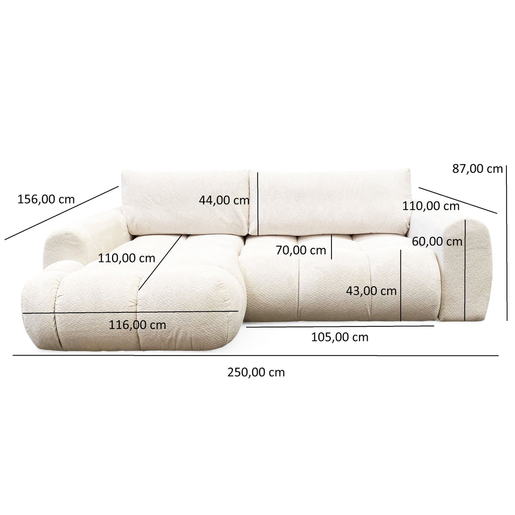 Canapé d'angle fixe tissu beige coté gauche - OMBO