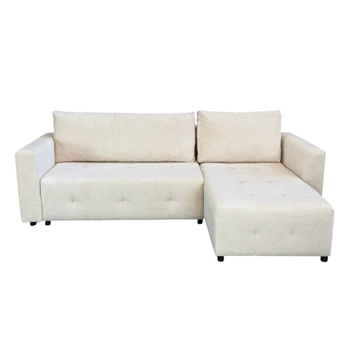 Canapé d'angle convertible 242 cm en tissu beige -  TEDY