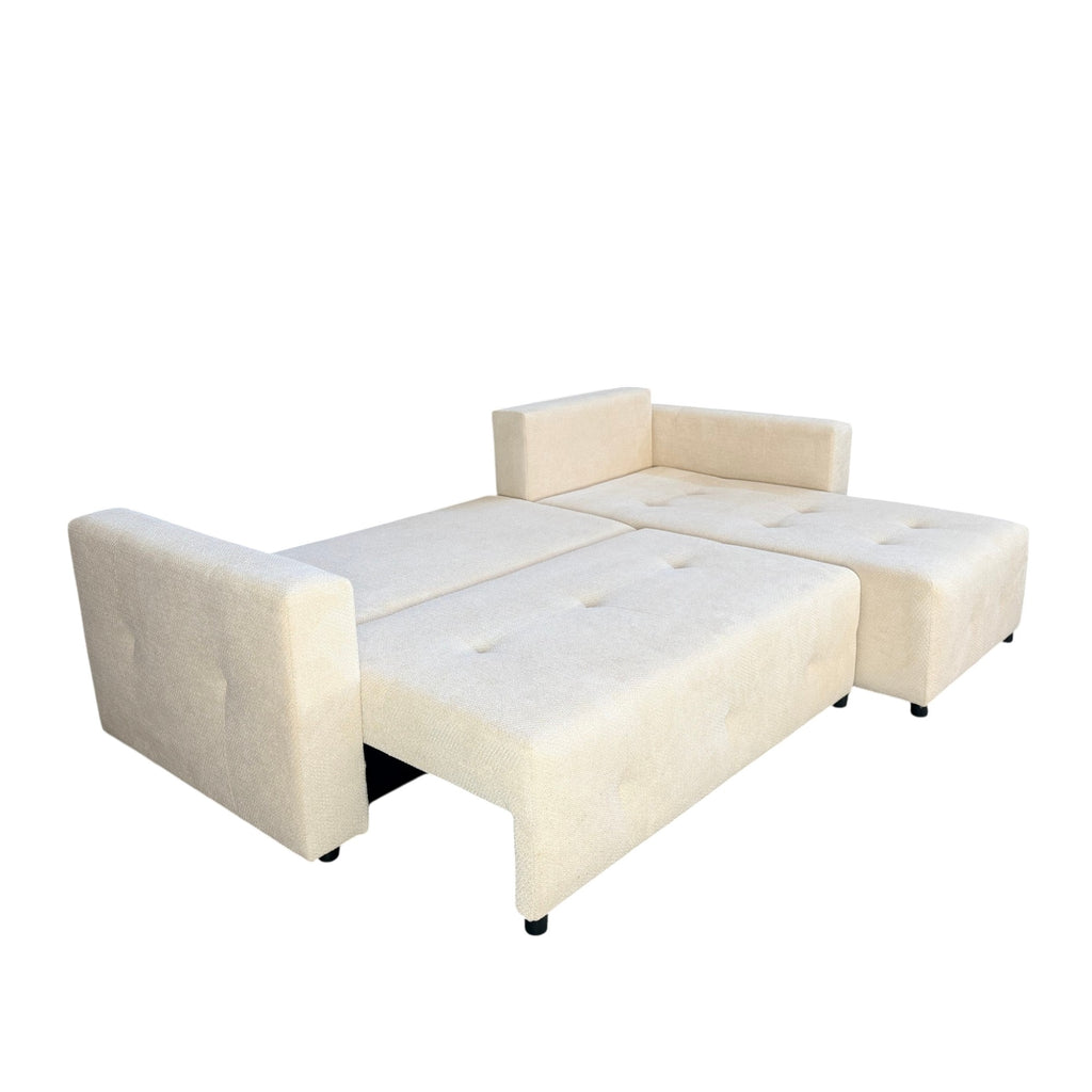 Canapé d'angle convertible 242 cm en tissu beige -  TEDY