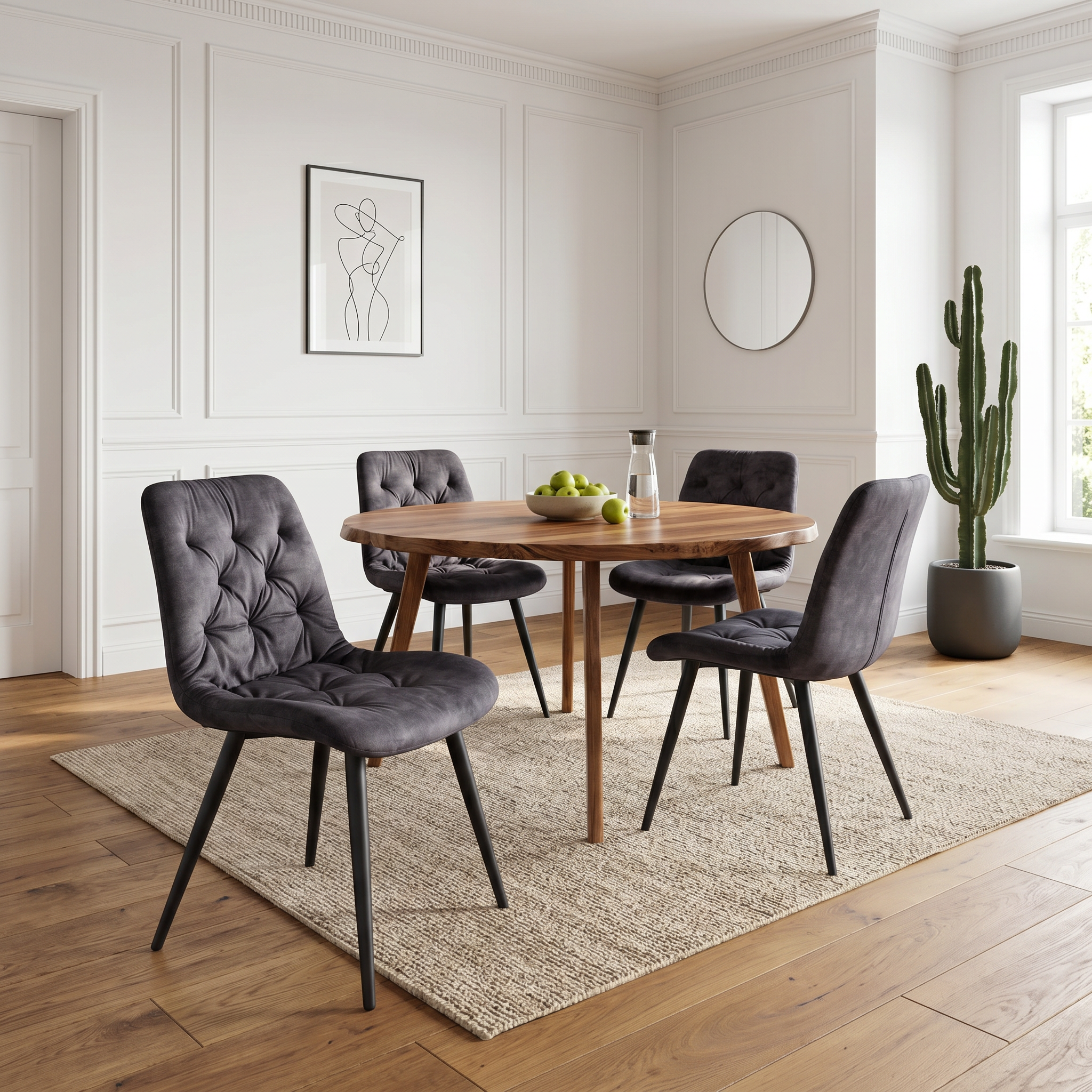 4 chaises velours gris foncé pieds métal noir - TUFF