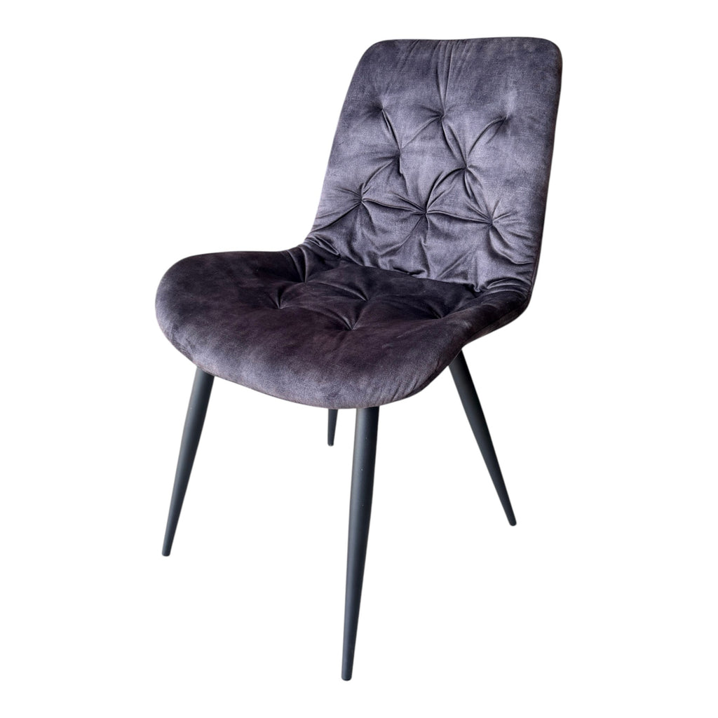 4 chaises velours gris foncé pieds métal noir - TUFF